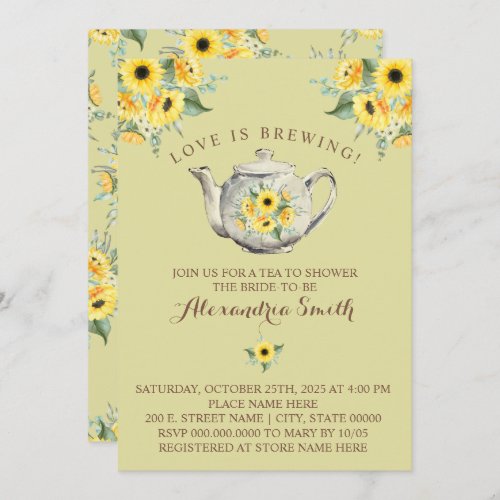 Love is Brewing Tea Bridal Shower Sunflowers Invitation