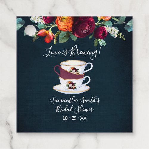Love is Brewing Tea Bridal Shower Wine Navy Favor Tags