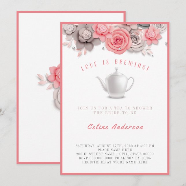 Love is Brewing Tea Invitation Bridal Shower (Front/Back)