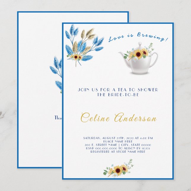 Love is Brewing Tea Invitation Bridal Shower (Front/Back)