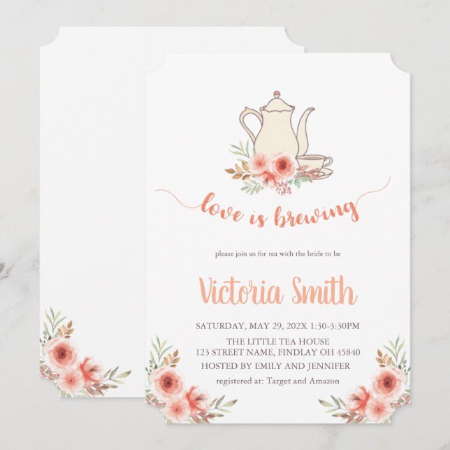 Love is Brewing Tea Party Bridal Shower Invitation (Front/Back)