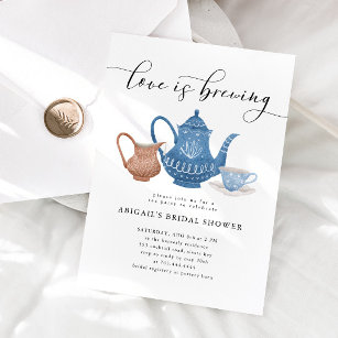 Love is brewing tea bridal shower pink invitation