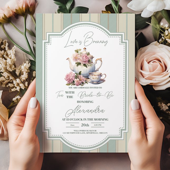 Love is Brewing Tea Party Bridal Shower  Invitation (Creator Uploaded)