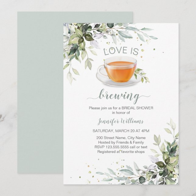 Love is brewing Tea Party Bridal Shower Invitation (Front/Back)