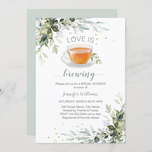 Love is brewing Tea Party Bridal Shower Invitation (Front/Back)