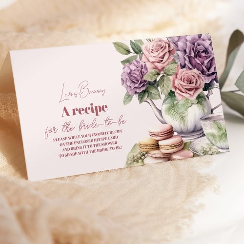 Love is Brewing Tea Party Bridal Shower Recipe Enclosure Card