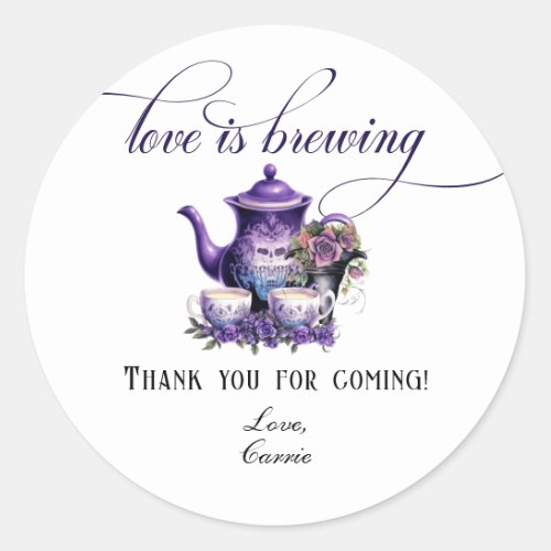 Love is Brewing Tea Party Gothic Bridal Shower Classic Round Sticker