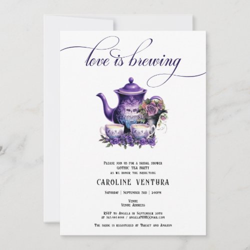 Love is Brewing Tea Party Gothic Bridal Shower Invitation