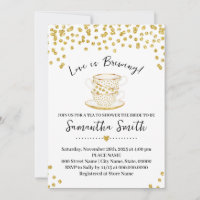 Love is Brewing Tea Shower Gold Glitter Invitation