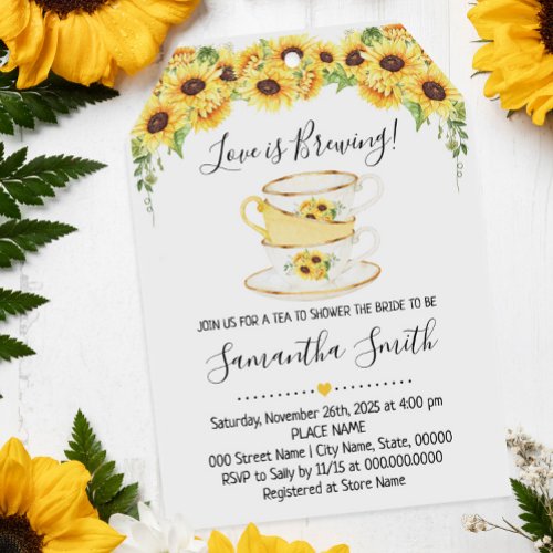 Love is brewing tea sunflowers shower invitation