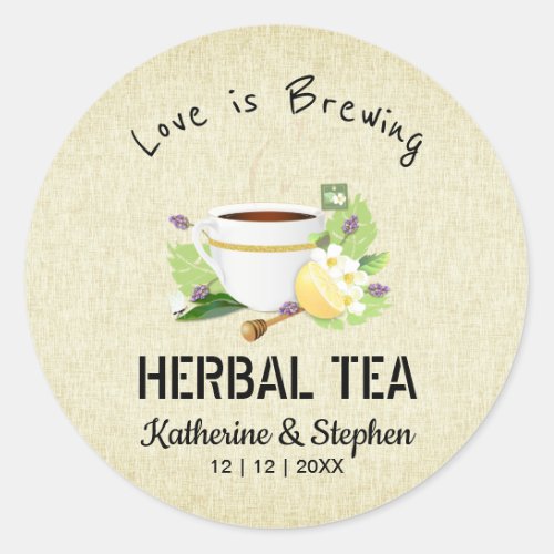 Love Is Brewing Tea Wedding Favor Classic Round Sticker