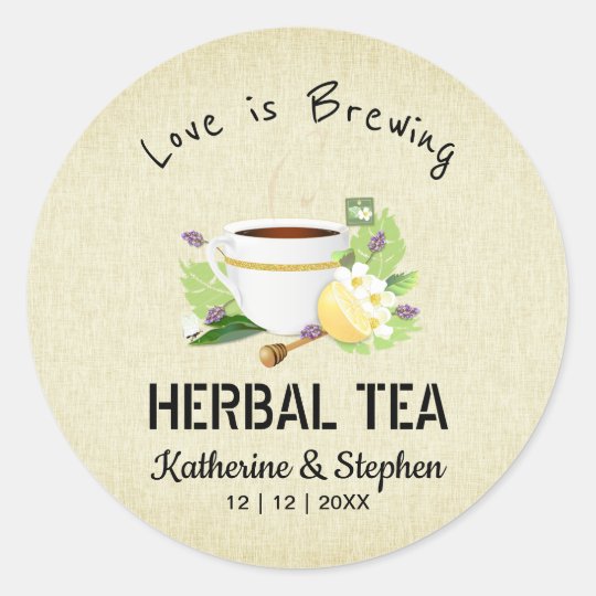 Love Is Brewing Tea Wedding Favor Classic Round Sticker | Zazzle.com