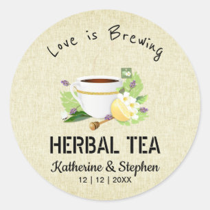 Love Is Brewing Tea Wedding Favor Classic Round Sticker
