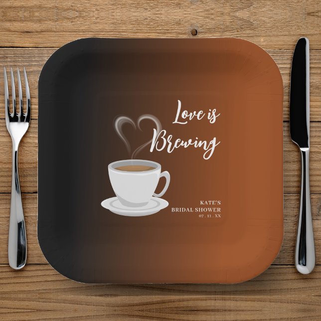 Love is Brewing Terracotta & Black Bridal Shower Paper Plates (Love is Brewing Terracotta & Black Bridal Shower Paper Plates
)