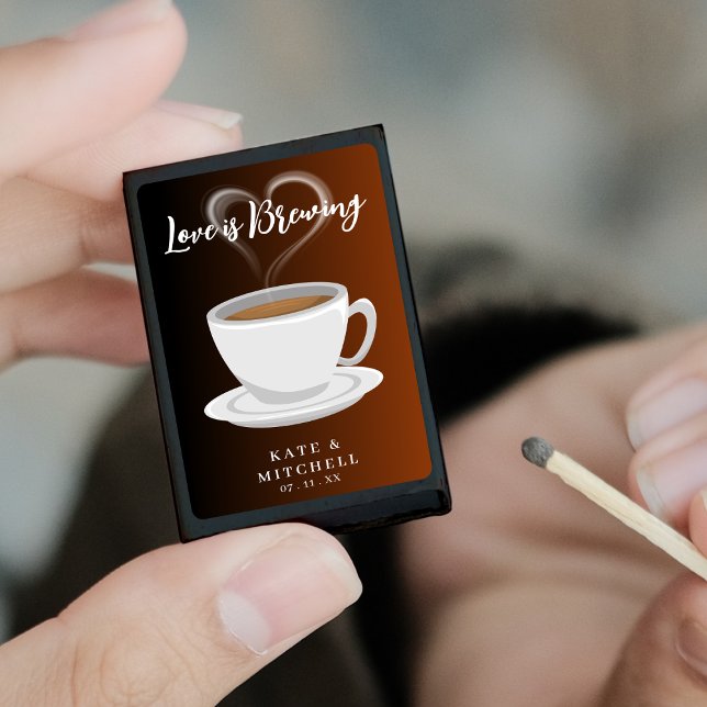 Love is Brewing Terracotta & Black Wedding Favor Matchboxes (Love is Brewing Terracotta & Black Wedding Favor Matchboxes
)
