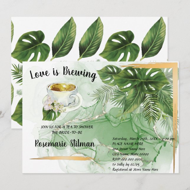 Love is Brewing Tropical Palm Tea Bridal Shower Invitation (Front/Back)