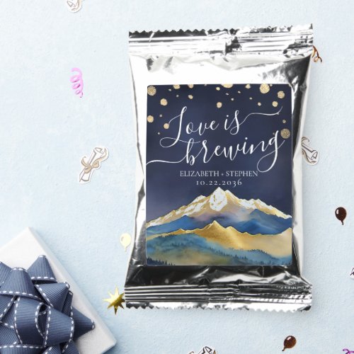Love is Brewing Watercolor Golden Mountain Wedding Coffee Drink Mix