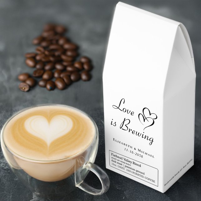 Love Is Brewing Wedding Favor Roasted Coffee (Elegant "Love Is Brewing" wedding coffee favors - select your perfect blend of premium coffee)