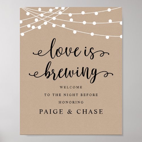 Love is Brewing Wedding Rehearsal Dinner Rustic Poster