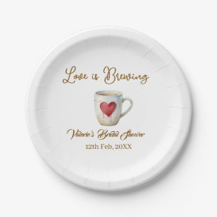 Love is Brewing white coffee mug heart bridal show Paper Plates