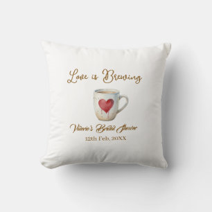 Love is Brewing white coffee mug heart bridal show Throw Pillow