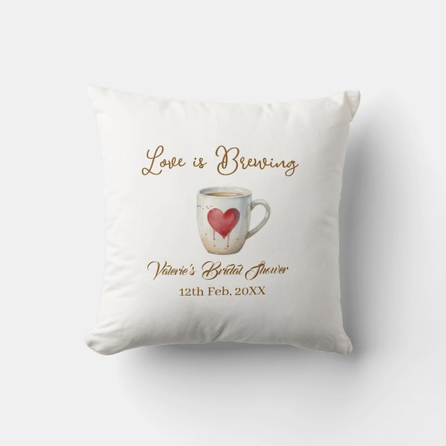 Love is Brewing white coffee mug heart bridal show Throw Pillow (Front)