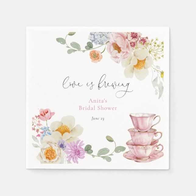 Love is Brewing Wildflower Tea Bridal Shower Napkins (Front)