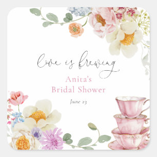 Love is Brewing Wildflower Tea Bridal Shower Square Sticker