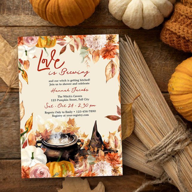 Love is Brewing Witch Cauldron Fall Bridal Shower Invitation (Love is Brewing Fall Witching Season Bridal Shower Invitation by Darling & May)