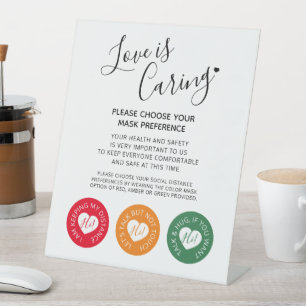 Love is caring mask distancing wedding instruction pedestal sign