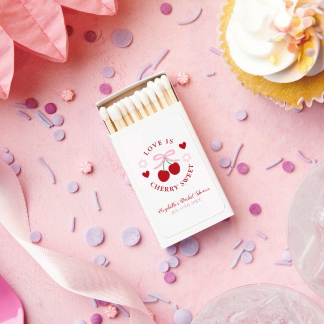 Love Is Cherry Sweet Bridal Shower Matchboxes (Insitu)