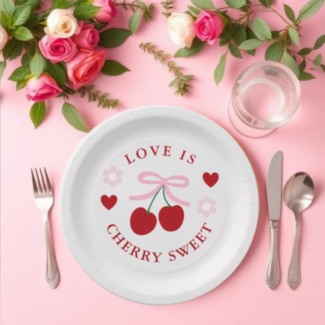 Love Is Cherry Sweet Bridal Shower Paper Plates (Creator Uploaded)