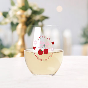 Love Is Cherry Sweet Bridal Shower Stemless Wine Glass