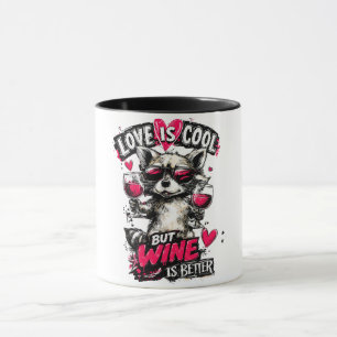 Love Is Cool But Wine Is Better Raccoon Mug