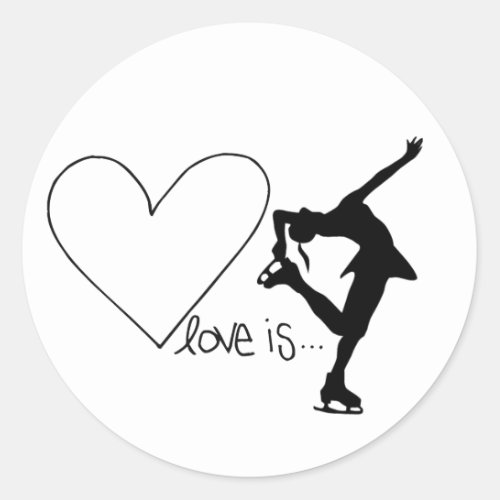 Love is Figure Skating Girl Skater  Heart Classic Round Sticker