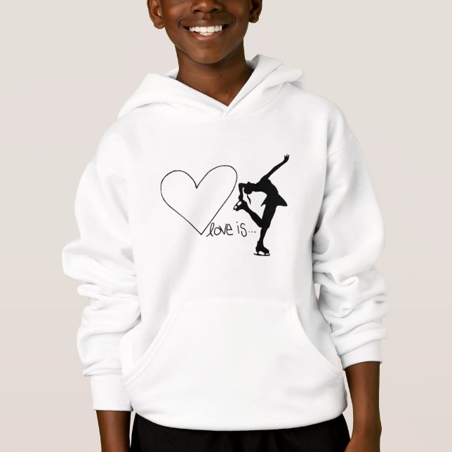 Love is Figure Skating, Girl Skater & Heart Hoodie (Front)