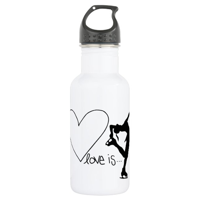 Love is Figure Skating, Girl Skater & Heart Stainless Steel Water Bottle (Front)