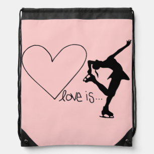 Love is Figure Skating, Heart, Backpack, Baby Pink Drawstring Bag