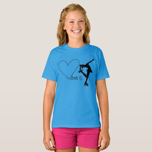 Love is Figure Skating, with Heart - BLUE T-Shirt (Front Full)