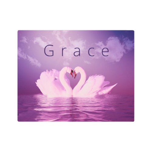 Love Is Grace Swans Purple Pink Personalized Metal Print