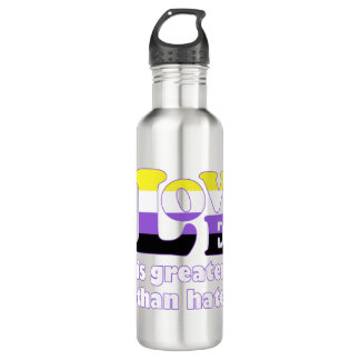 Love Is Greater Than Hate (Non-binary Pride) Stainless Steel Water Bottle