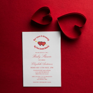 Love Is Growing By Two Hearts Twins Baby Shower Invitation