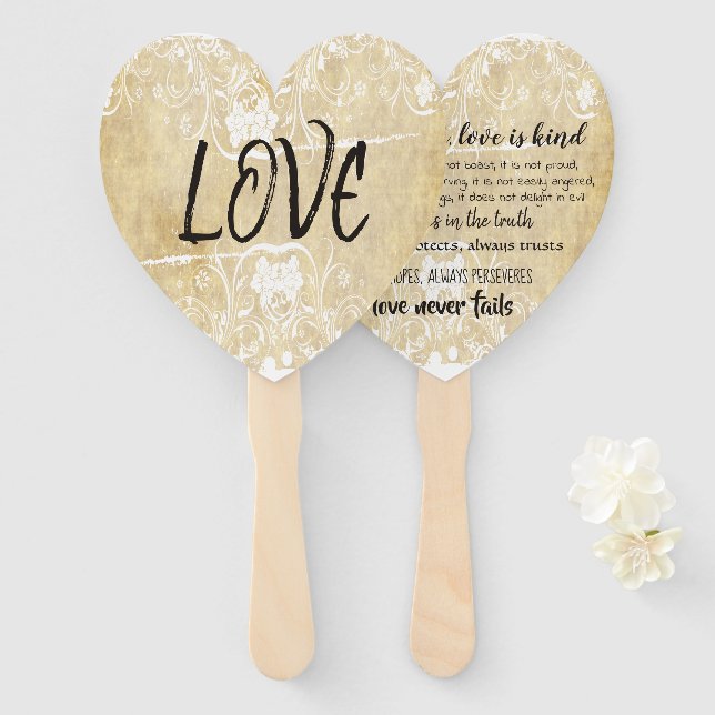 LOVE IS I Corinthians 13 Typography Hand Fans (Front and Back)