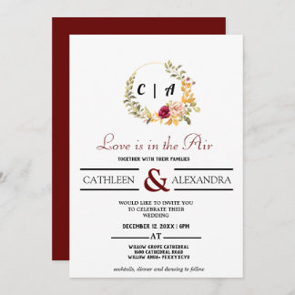 Love IS IN AIR Romantic Script with elegant floral Invitation