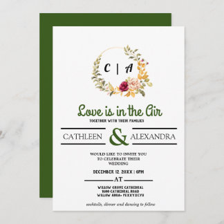 Love IS IN AIR Romantic Script with elegant floral Invitation