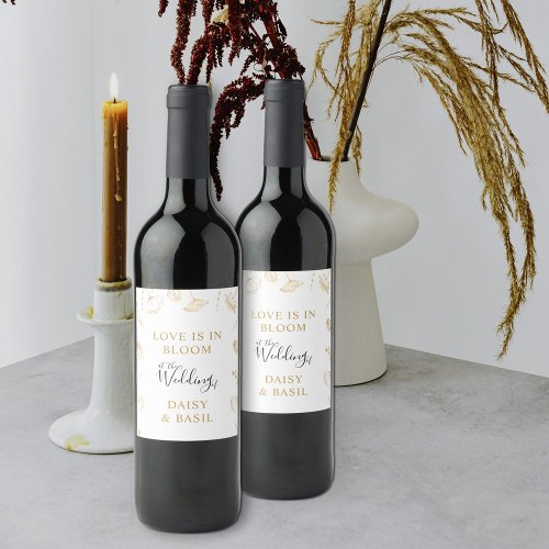 Love is in Bloom at the Wedding of Gold Wildflower Wine Label