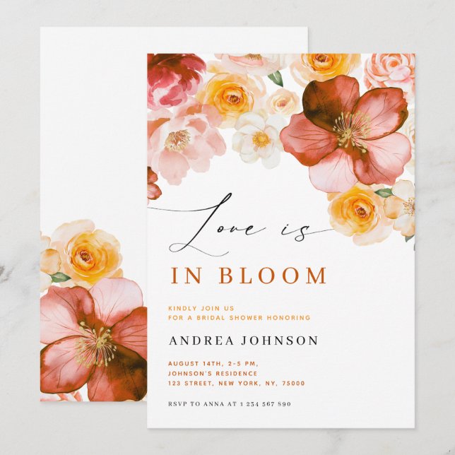 Love is in Bloom Autumn Floral Fall Bridal Shower Invitation (Front/Back)