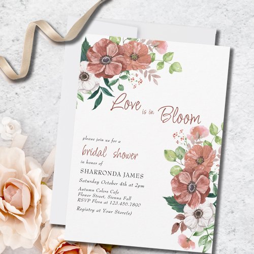 Love is in Bloom Autumn Flowers Bridal Shower Invitation