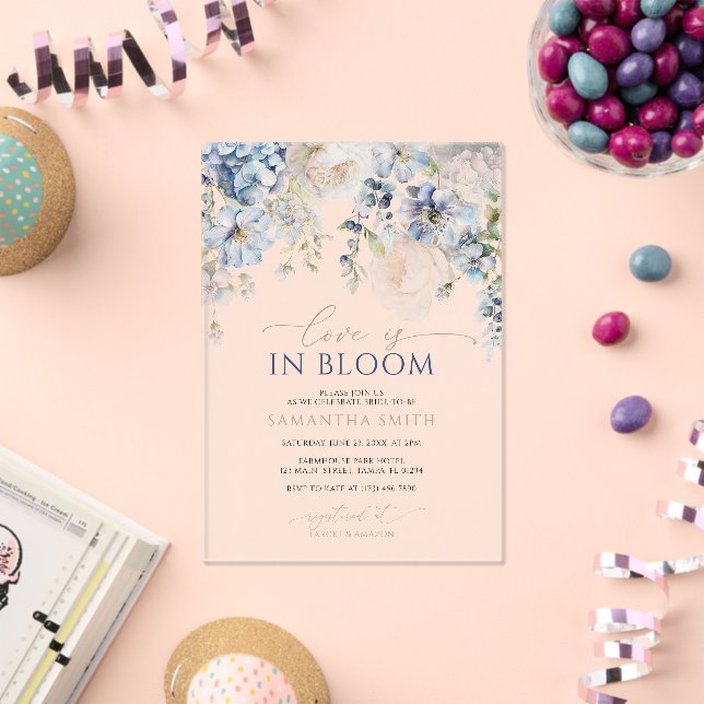 Love is in Bloom Blue Hydrangea Bridal Shower Acrylic Invitations (Insitu (Celebration))