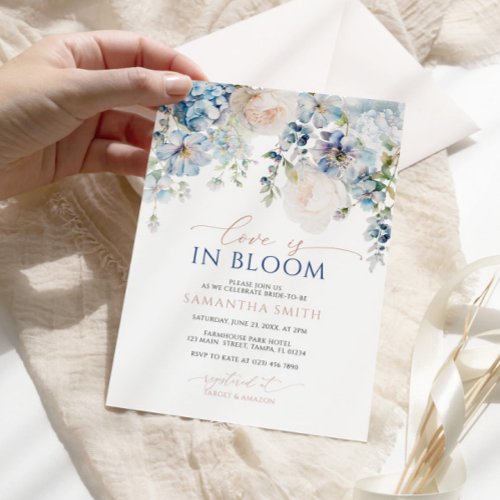 Love is in Bloom Blue Hydrangea Bridal Shower Invitation